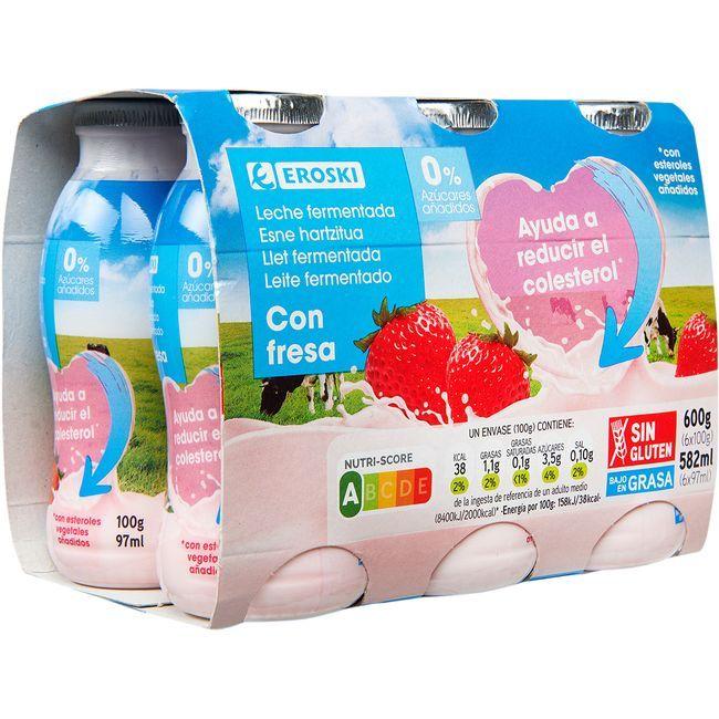 Eroski Reductor colesterol para beber sabor fresa EROSKI pack 6x100 ml