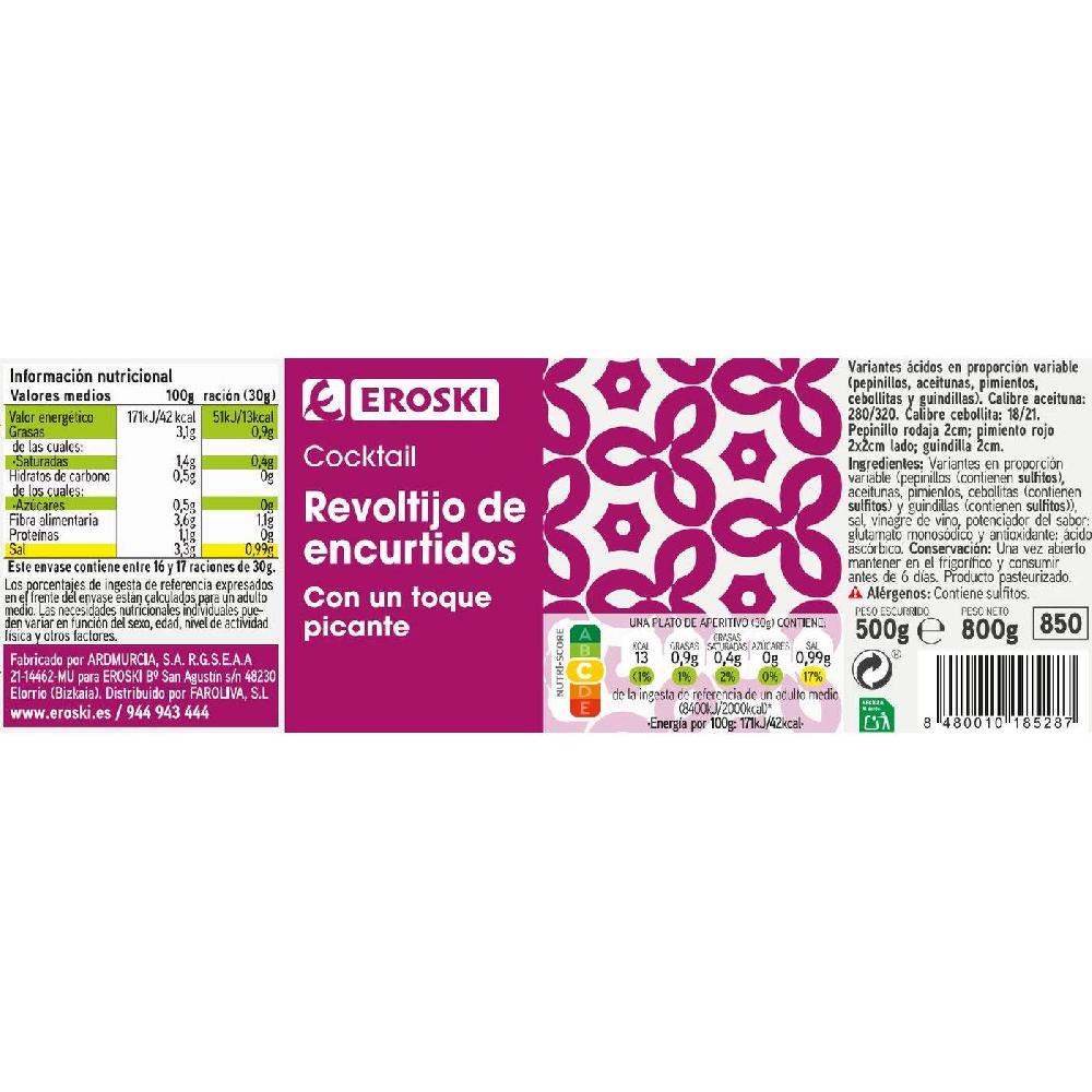Eroski Revoltijo De Encurtidos Picante EROSKI Frasco 500 G