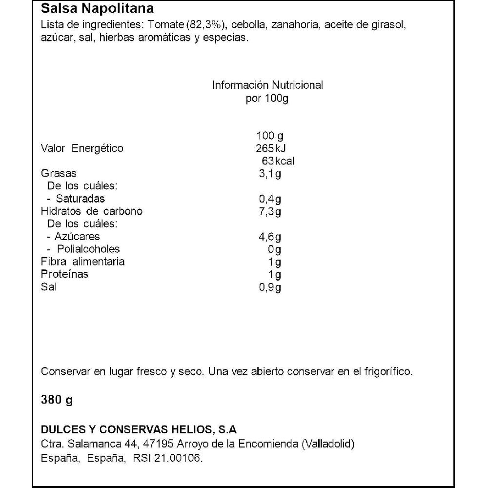Eroski Salsa Napolitana Para Pasta HELIOS Frasco 380 G