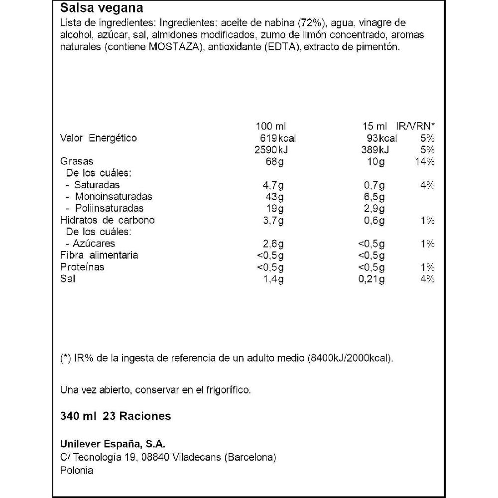Eroski Salsa Vegetal Vegana HELLMANNS Frasco 340 Ml