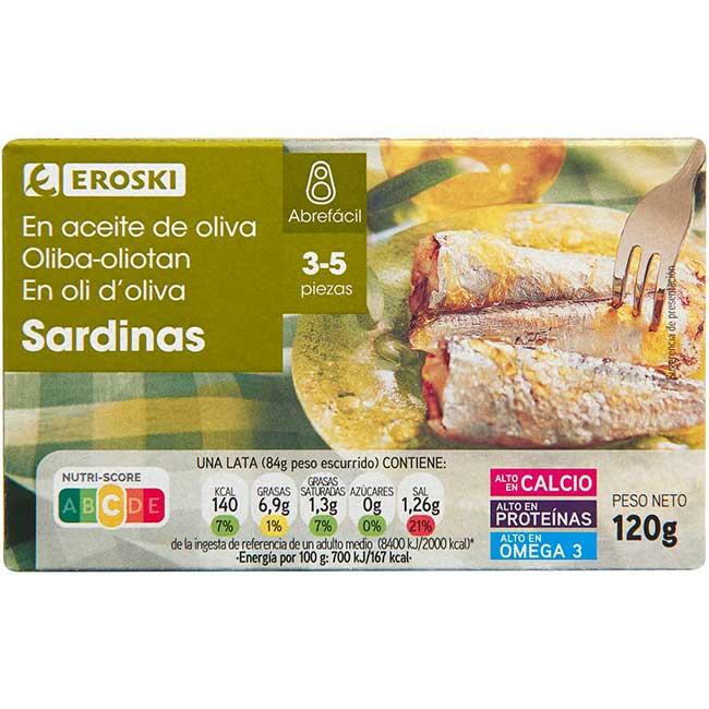 Eroski Sardina en aceite de oliva 3/5 piezas EROSKI lata 115 g