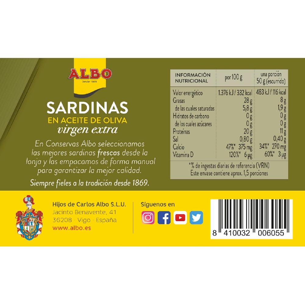 Eroski Sardina En Aceite De Oliva Virgen Extra ALBO Lata 120 G