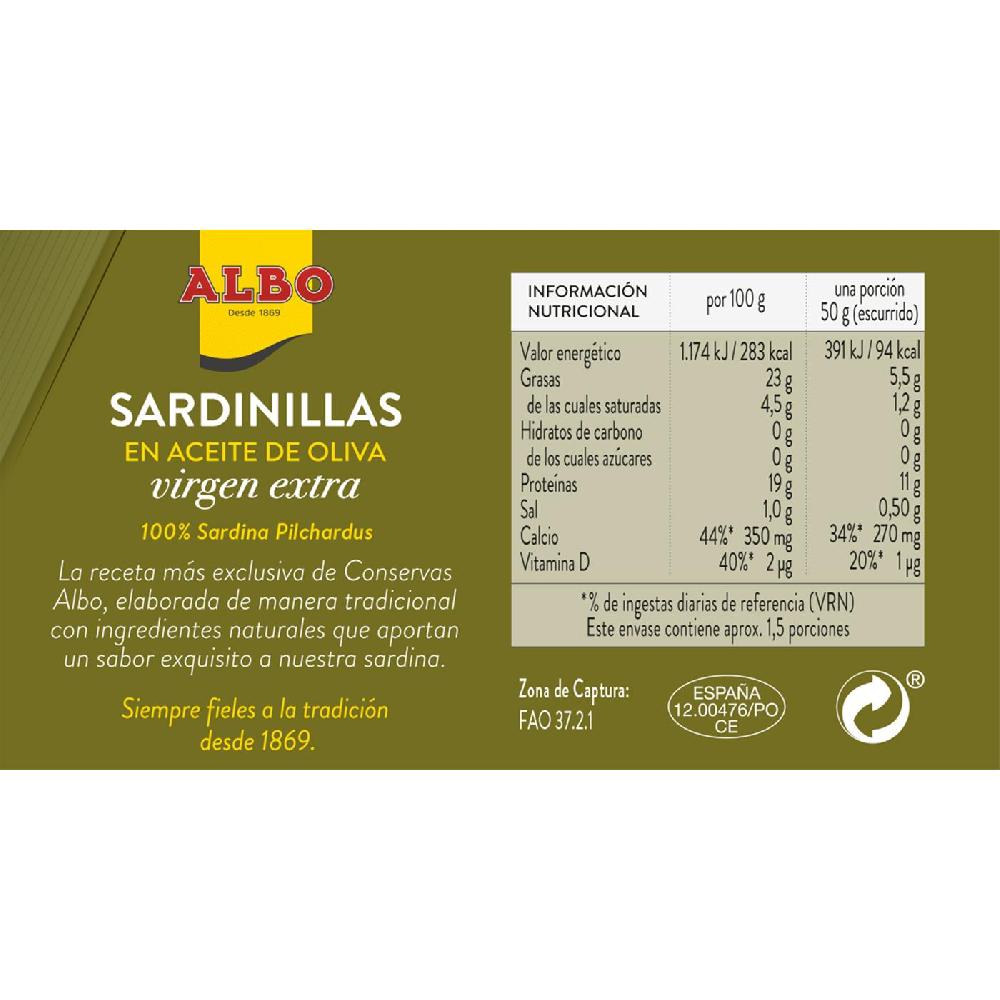 Eroski Sardinilla En Aceite De Oliva Virgen Extra ALBO Lata 107 G