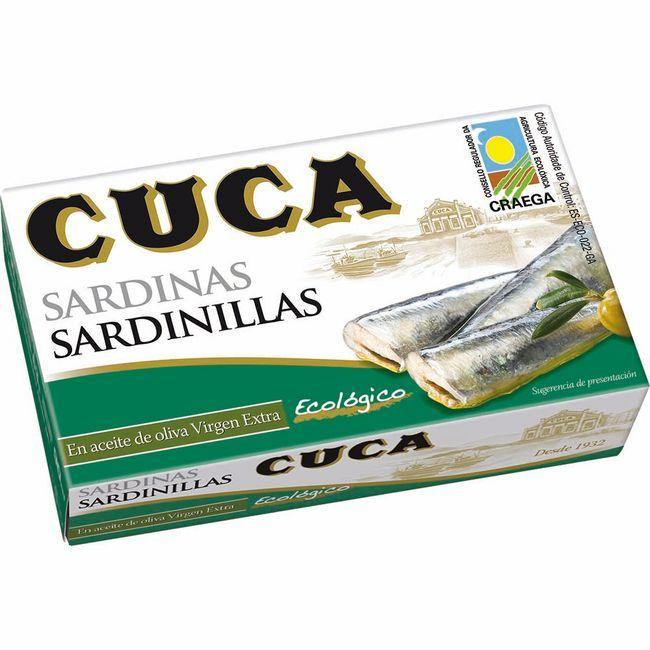 Eroski Sardinillas en aceite de oliva virgen ecológico CUCA lata 90 g