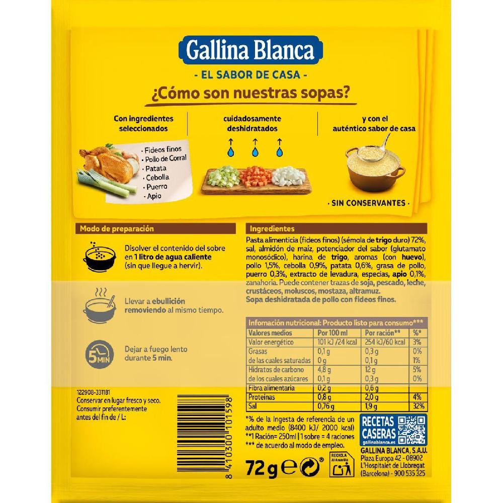 Eroski Sopa De Pollo Con Fideos GALLINA BLANCA Pack 3x71 G