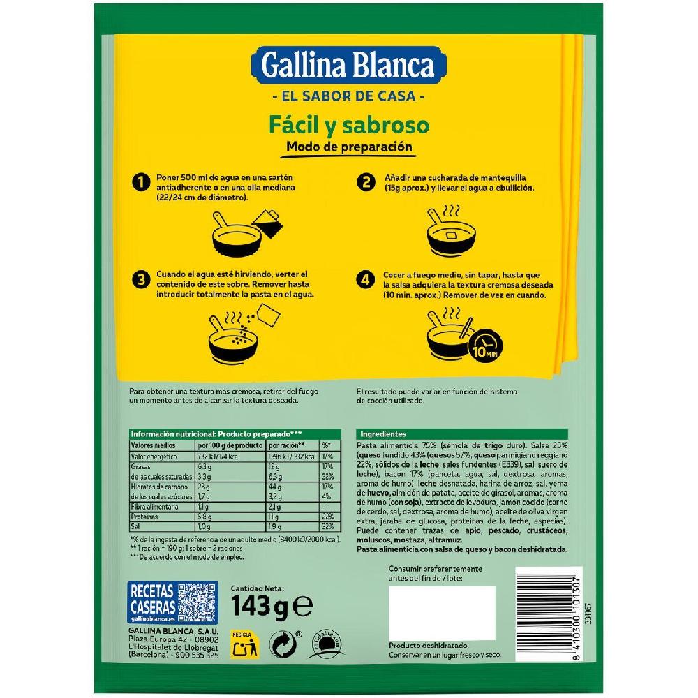 Eroski Tallarin A La Carbonara GALLINA BLANCA Sobre 143 G