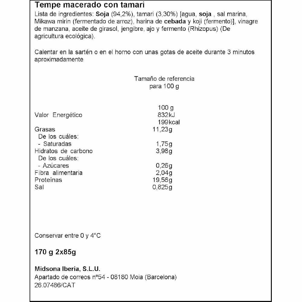 Eroski Tempe De Soja Macerado Con Tamari Bio VEGETALIA Pack 2x85 G