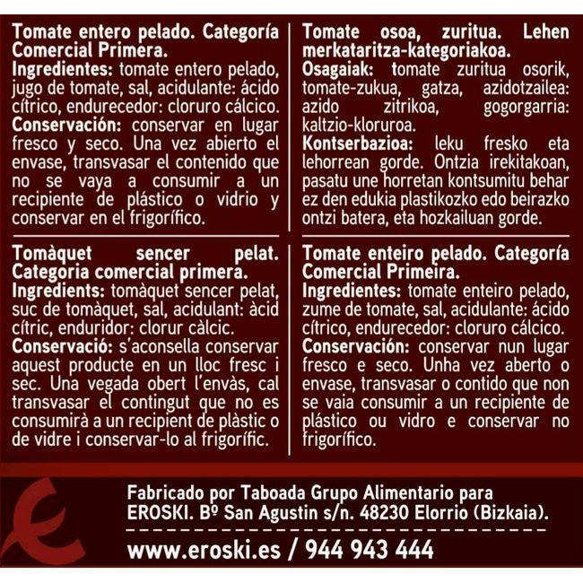 Eroski Tomate Natural Entero Pelado EROSKI Lata 390 G