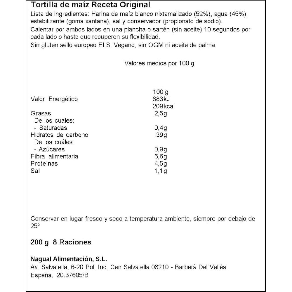 Eroski Tortilla Mexicana De Maíz Sin Gluten NAGUAL Paquete 200 G