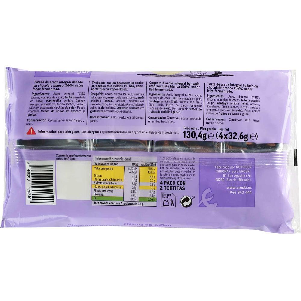 Eroski Tortita De Arroz Integral-yogur EROSKI Paquete 130 40 G
