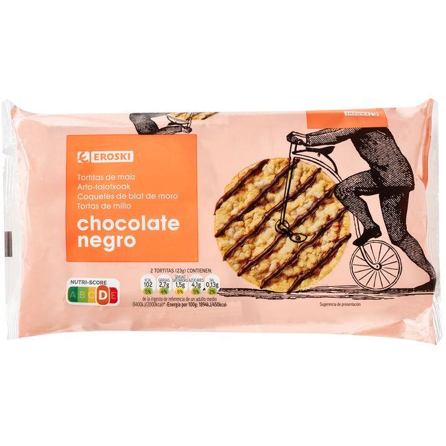 Eroski Tortitas de maíz con chocolate negro EROSKI paquete 90 4 g