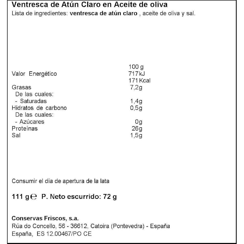 Eroski Ventresca De Atún Claro En Aceite De Oliva FRISCOS Lata 111 G