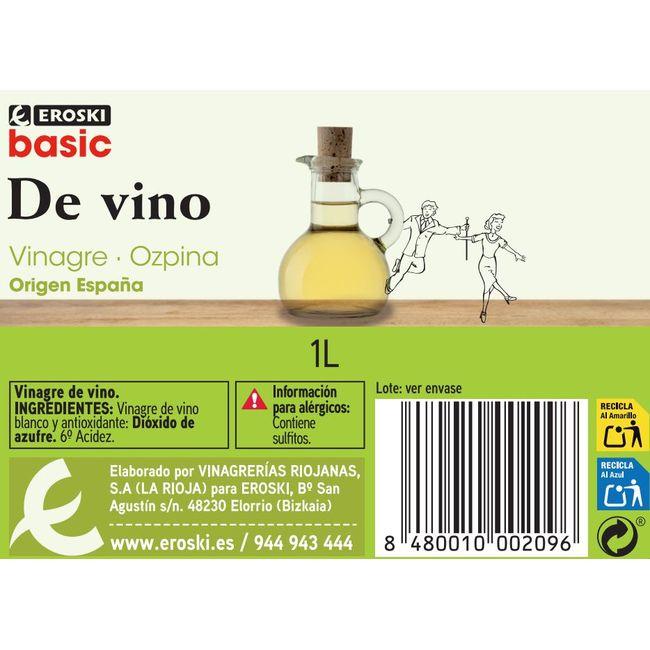 Eroski Vinagre De Vino Blanco EROSKI Basic Botella 1 Litro
