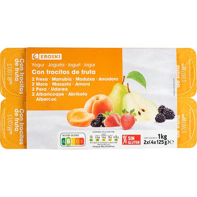 Eroski Yogur Con Fresas-albaricoque-pera-mora EROSKI Pack 8x125 G