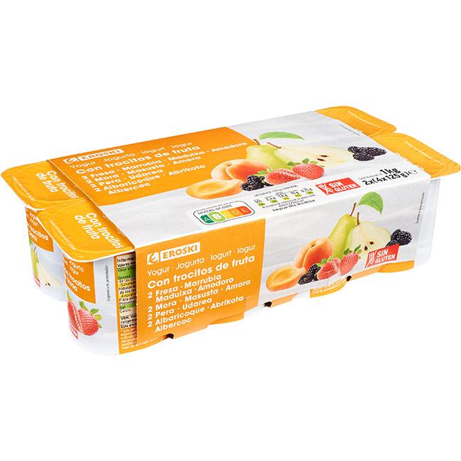 Eroski Yogur con fresas-albaricoque-pera-mora EROSKI pack 8x125 g