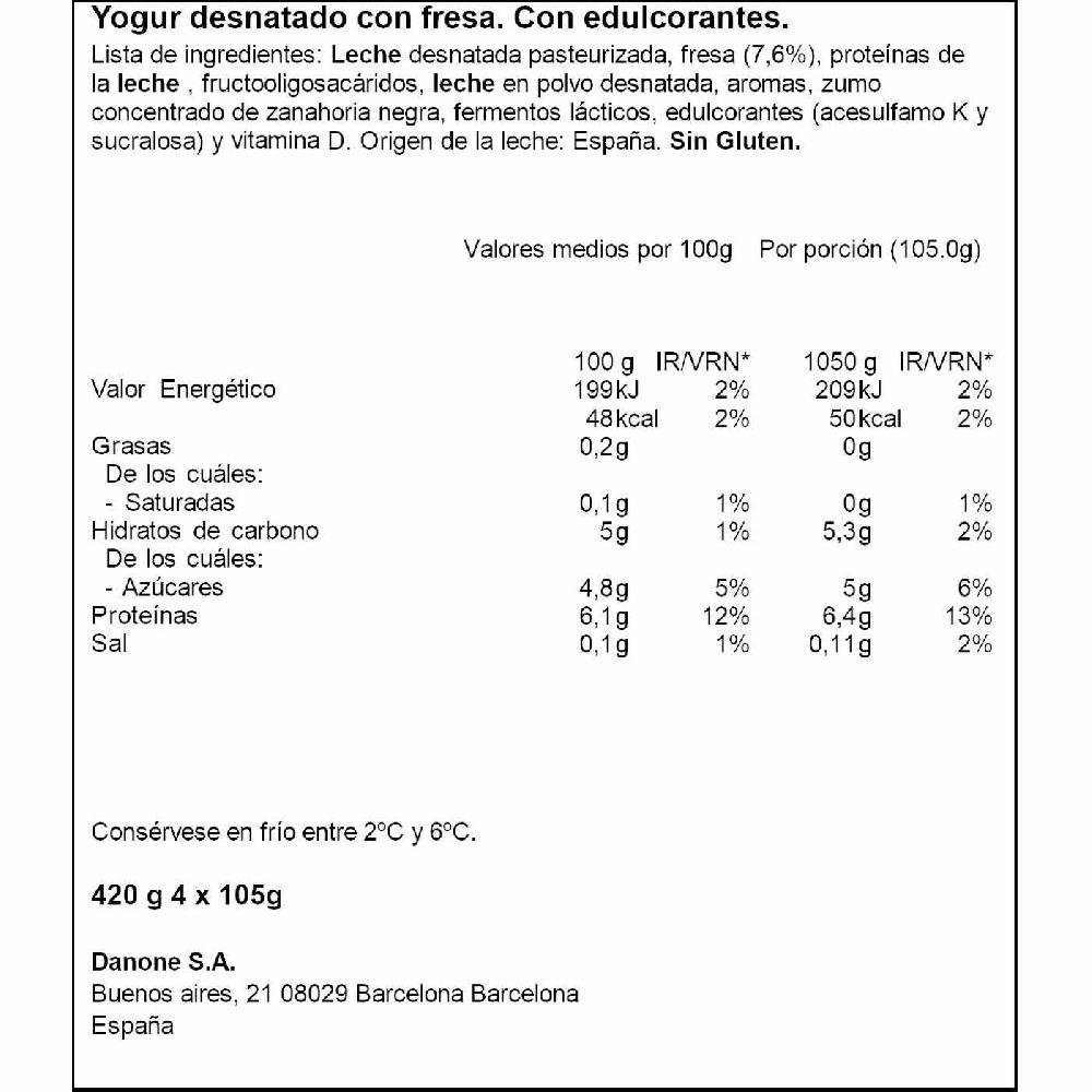 Eroski Yogur Con Proteina Y Fresa DANONE Pack 4x105 G