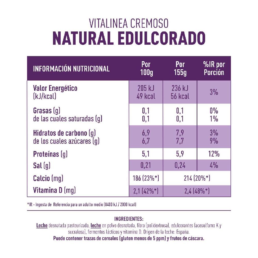 Eroski Yogur Desnat. Natural Edulcorado DANONE VITALINEA Pack 4x120 G
