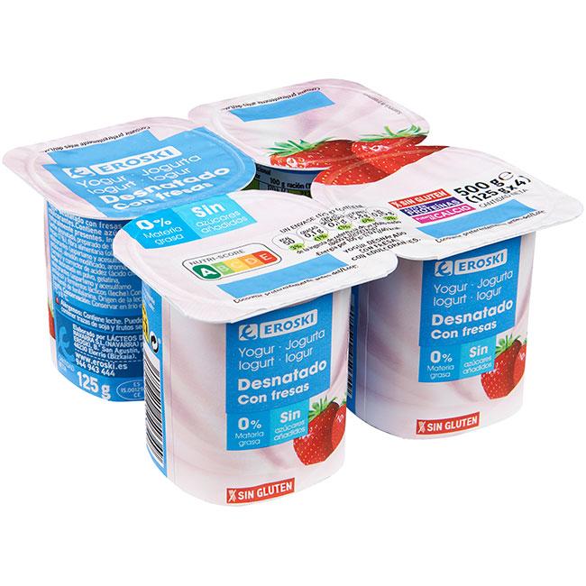 Eroski Yogur desnatado con fresas EROSKI pack 4x125 g