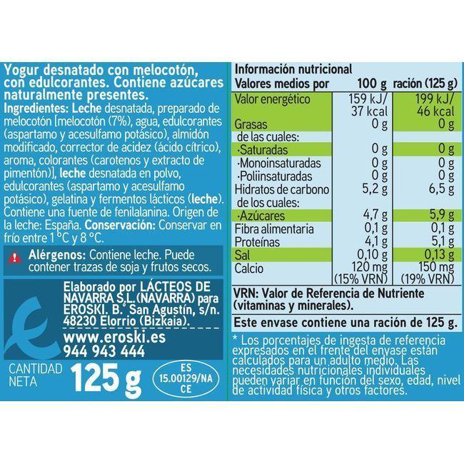 Eroski Yogur Desnatado Con Melocotón EROSKI Pack 4x125 G