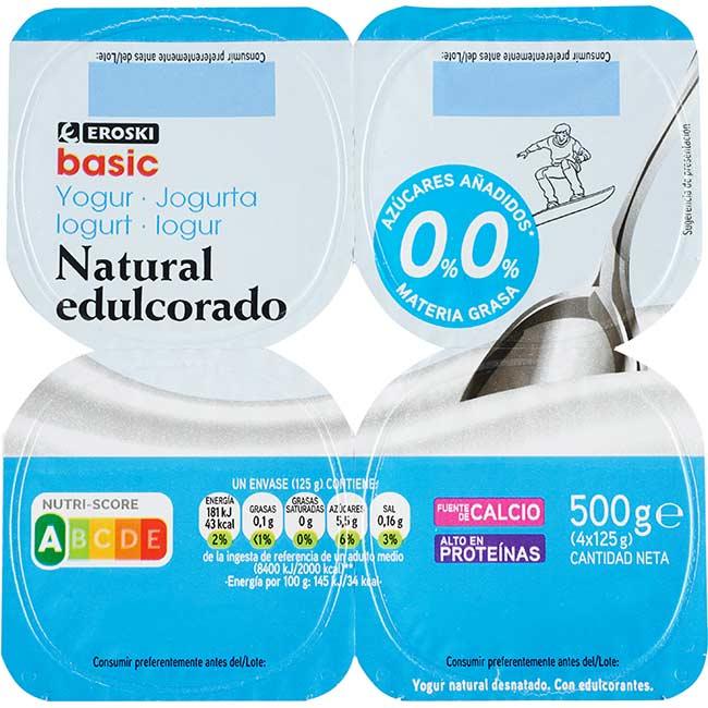 Eroski Yogur Desnatado Natural Edulcorado EROSKI Basic Pack 4x125 G