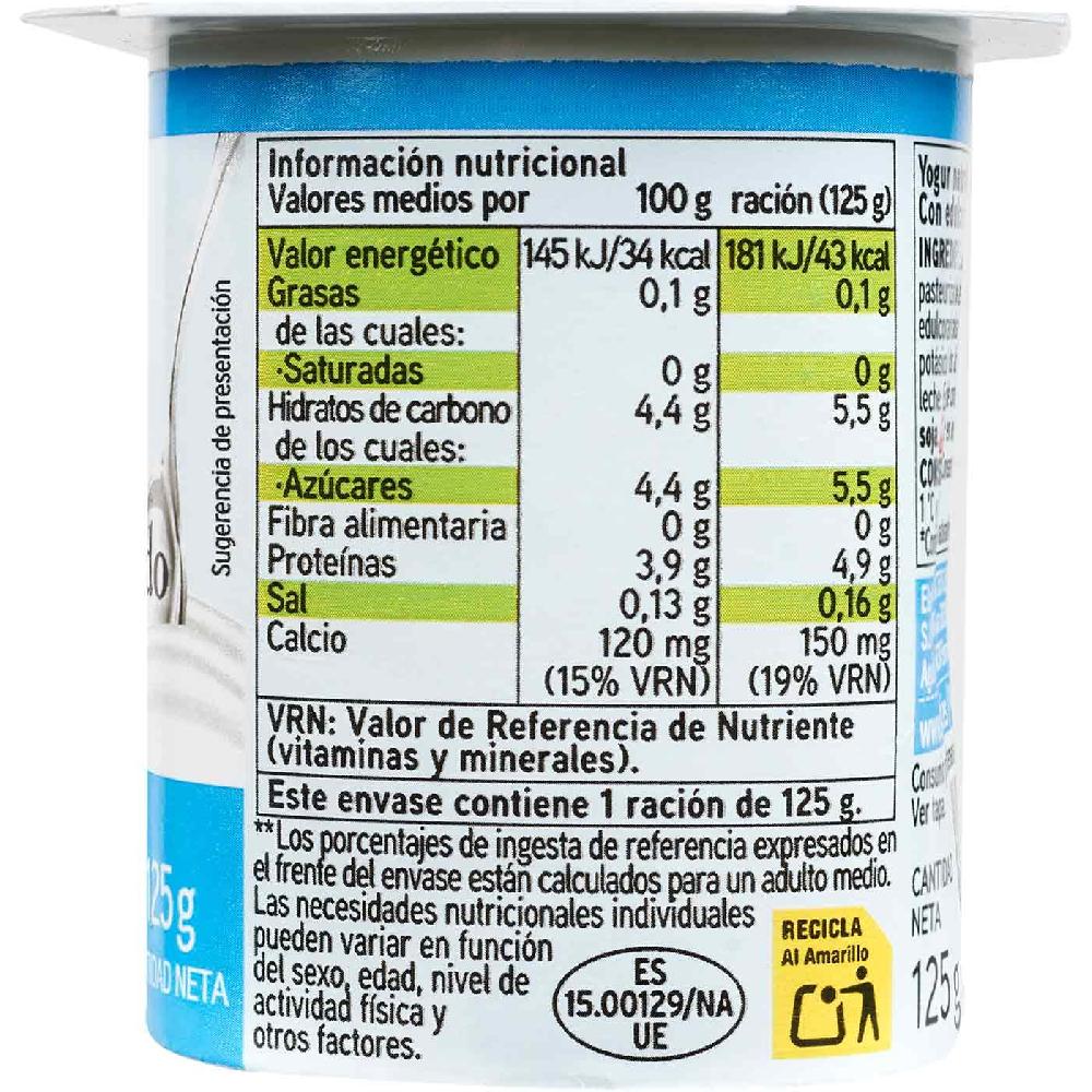 Eroski Yogur Desnatado Natural Edulcorado EROSKI Basic Pack 4x125 G