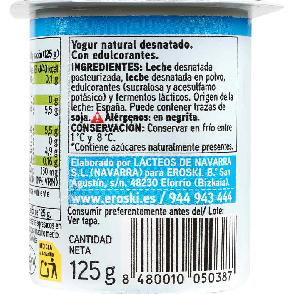 Eroski Yogur Desnatado Natural Edulcorado EROSKI Basic Pack 4x125 G