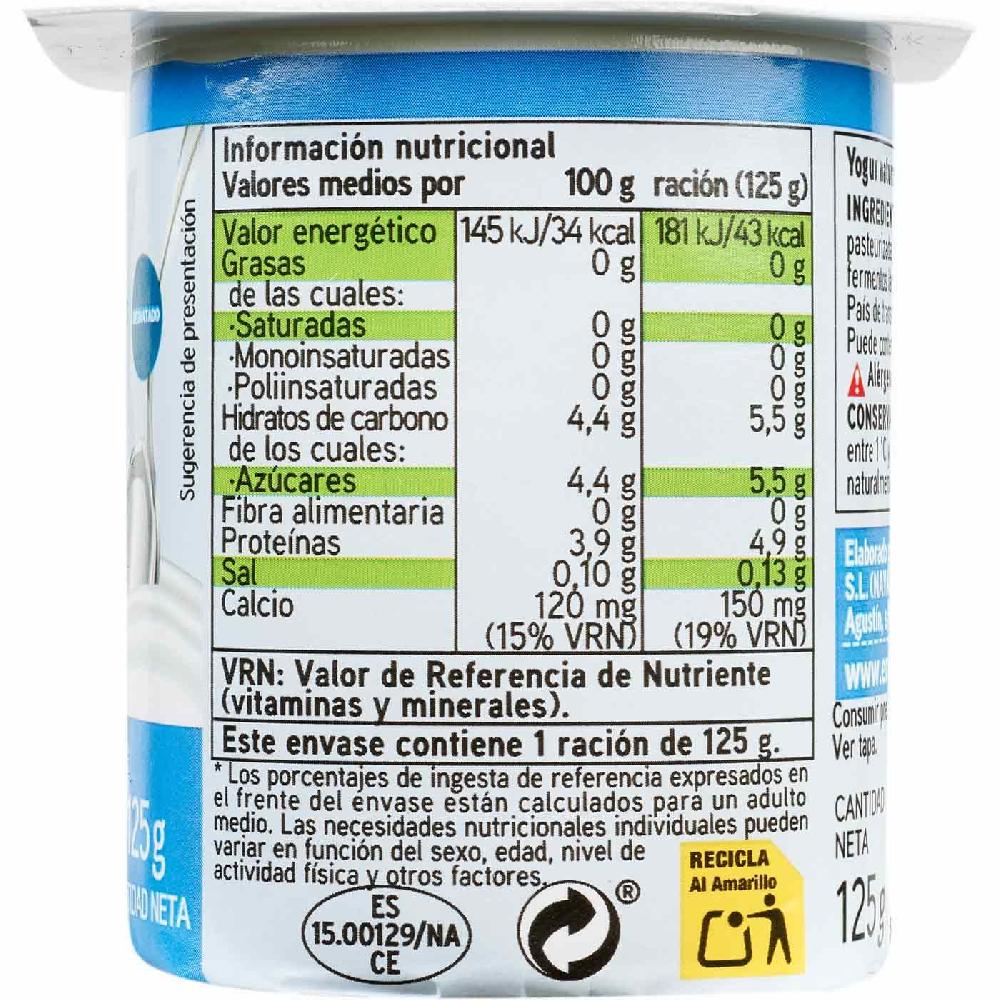 Eroski Yogur Desnatado Natural EROSKI Basic Pack 6x125 G