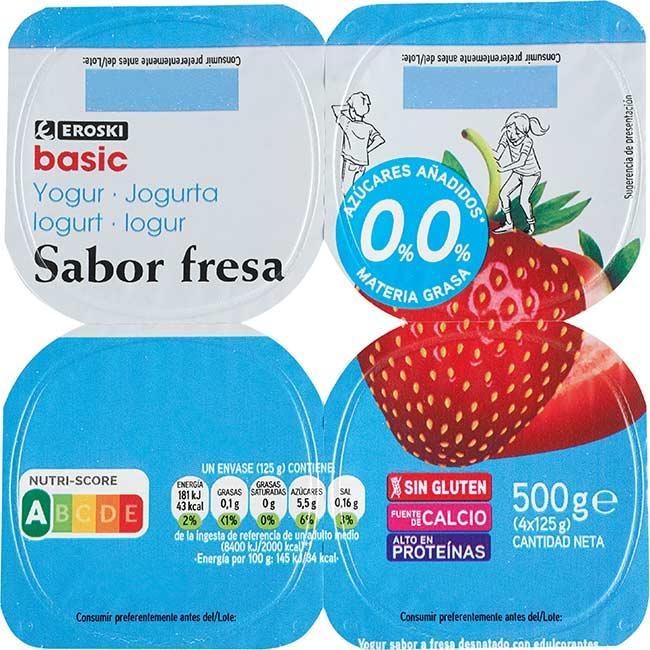 Eroski Yogur Desnatado Sabor Fresa EROSKI Basic Pack 4x125 G