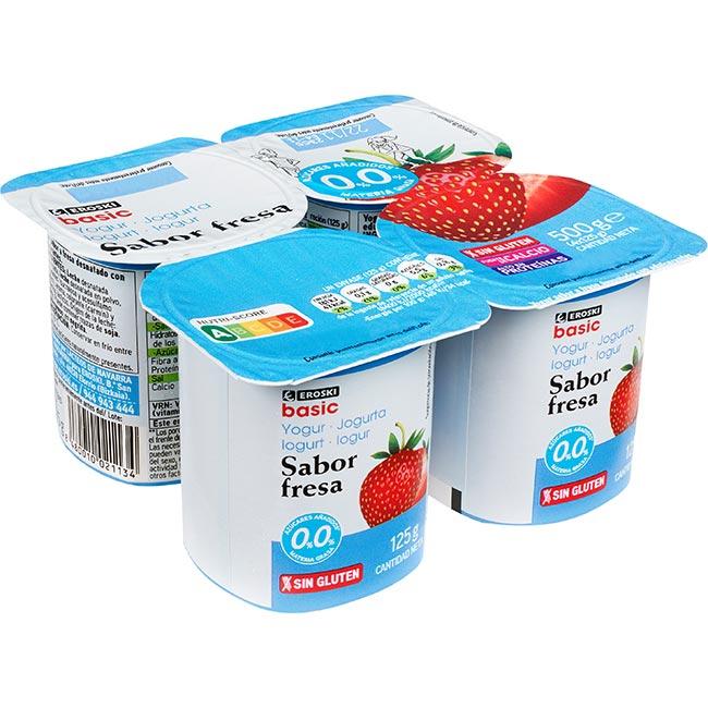 Eroski Yogur desnatado sabor fresa EROSKI basic pack 4x125 g