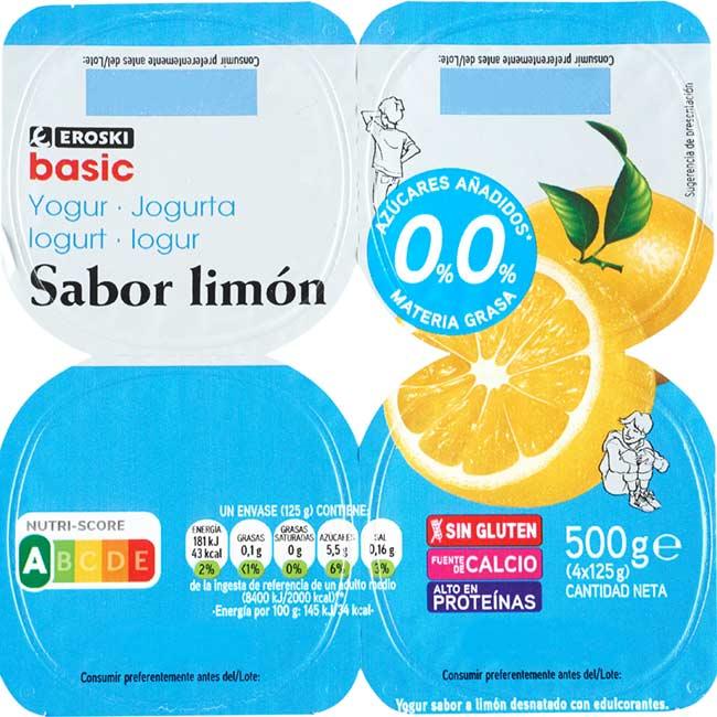 Eroski Yogur Desnatado Sabor Limón EROSKI Basic Pack 4x125 G