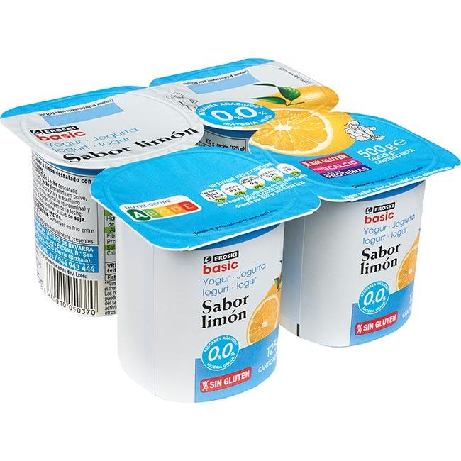 Eroski Yogur desnatado sabor limón EROSKI basic pack 4x125 g