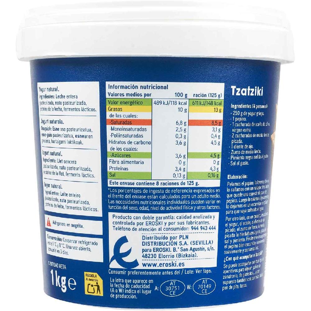Eroski Yogur Griego Natural 10% Materia Grasa EROSKI Tarrina 1 Kg