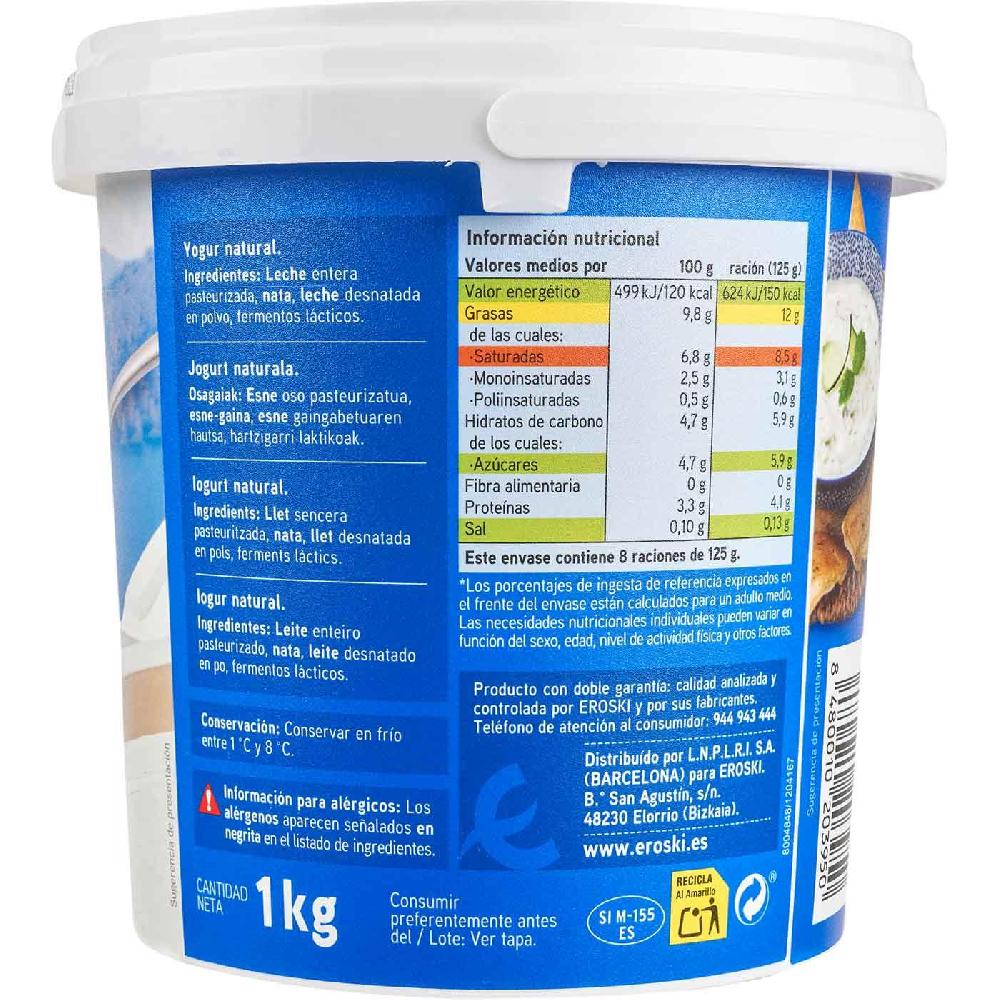 Eroski Yogur Griego Natural 10% Materia Grasa EROSKI Tarrina 1 Kg