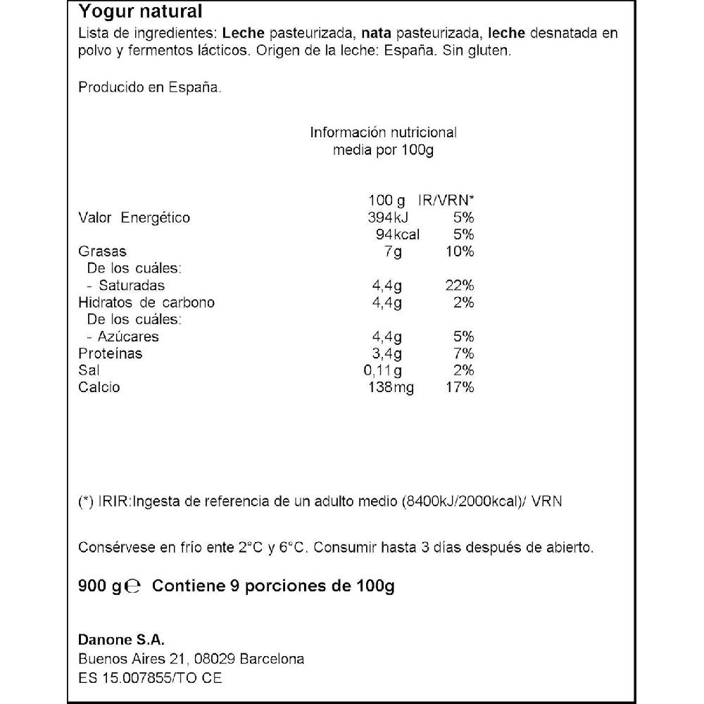 Eroski Yogur Griego Natural Para Chefs OIKOS Tarrina 900 G