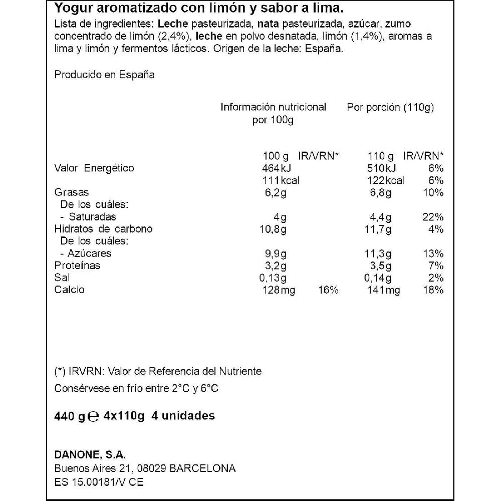 Eroski Yogur Griego Sabor Lima/limón DANONE Pack 4x110 G