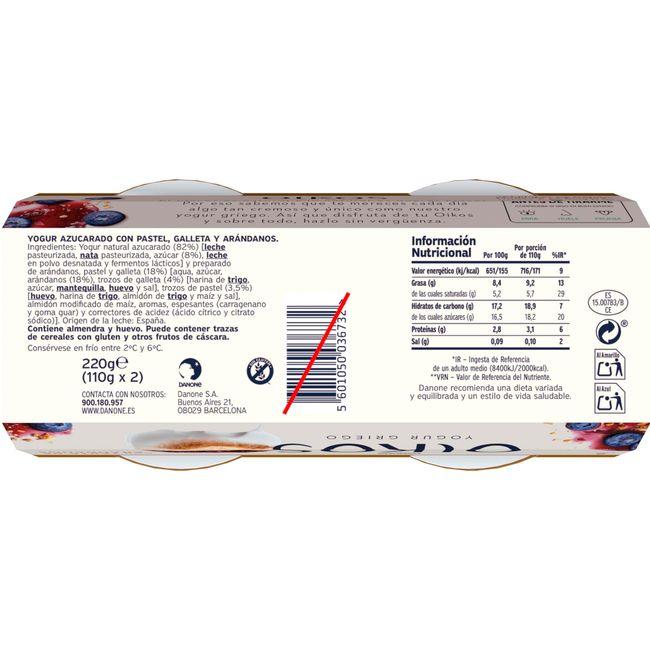 Eroski Yogur Griego Sabor Tarta De Arándanos OIKOS Pack 2x110 G