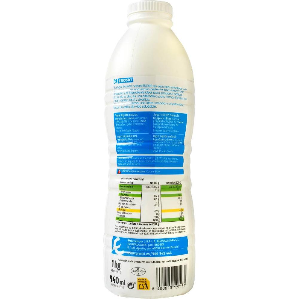 Eroski Yogur Líquido Natural EROSKI Botella 1 Litro