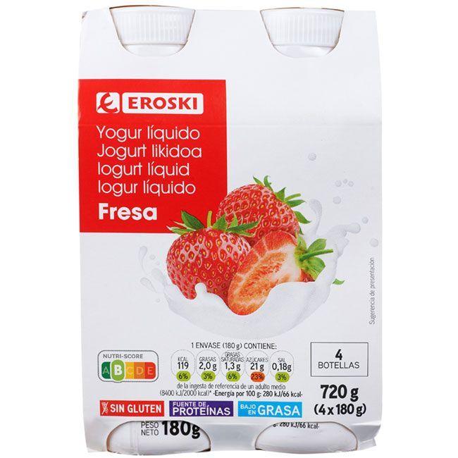 Eroski Yogur Líquido Sabor Fresa EROSKI Pack 4x180 G