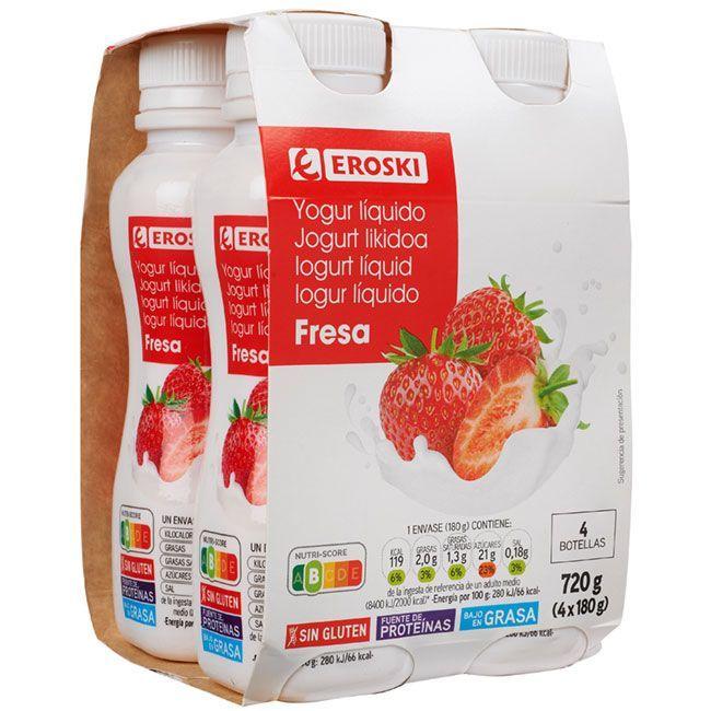 Eroski Yogur líquido sabor fresa EROSKI pack 4x180 g