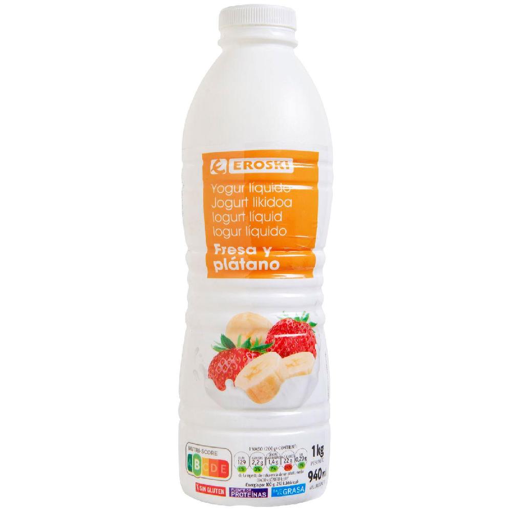 Eroski Yogur líquido sabor fresa-plátano EROSKI botella 1 litro