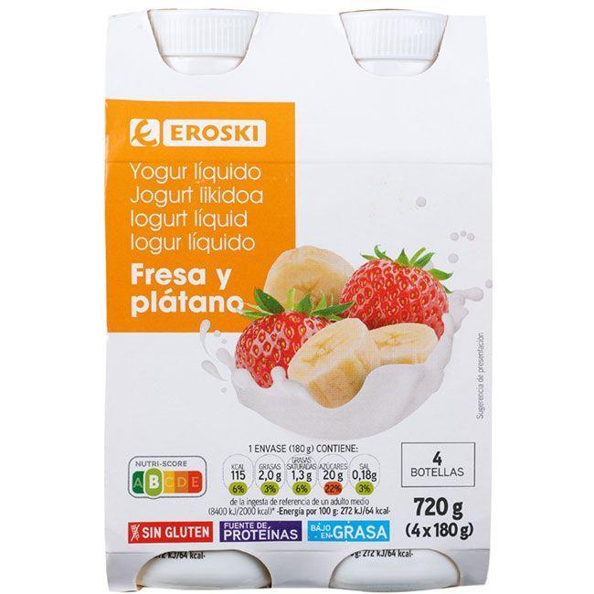Eroski Yogur Líquido Sabor Fresa-plátano EROSKI Pack 4x180 G