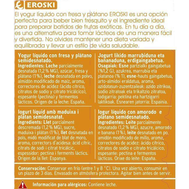 Eroski Yogur Líquido Sabor Fresa-plátano EROSKI Pack 4x180 G