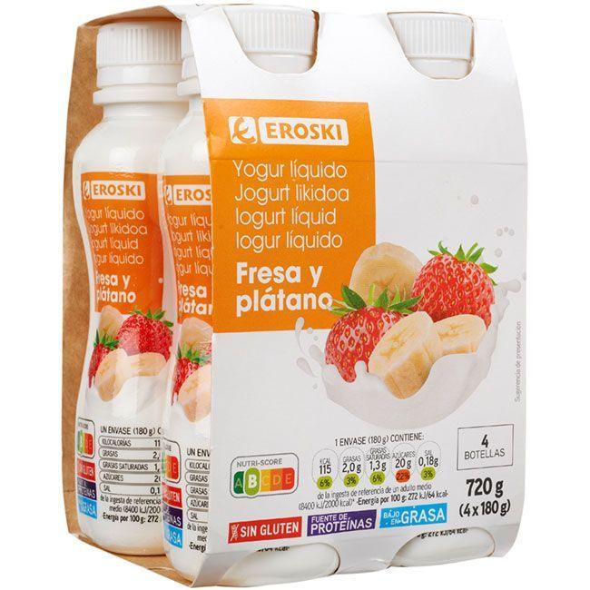 Eroski Yogur líquido sabor fresa-plátano EROSKI pack 4x180 g