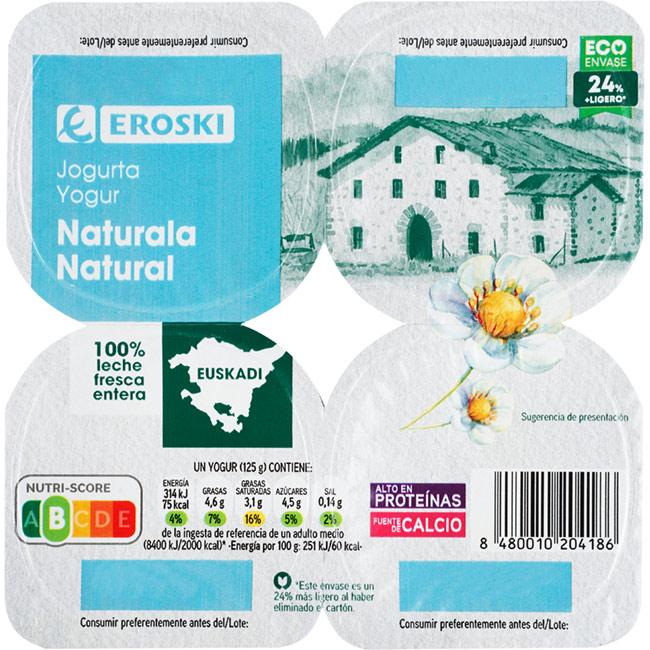 Eroski Yogur Natural País Vasco EROSKI Pack 4x125 G