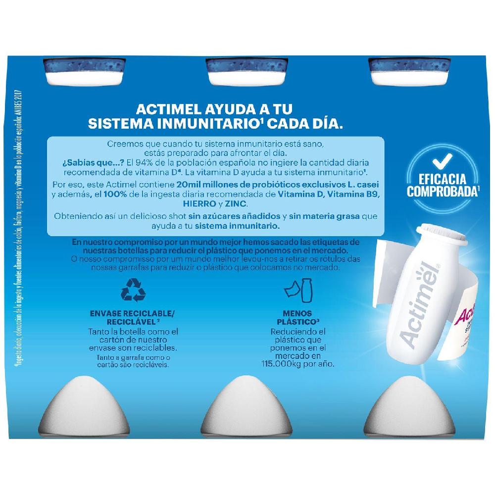 Eroski Yogur Para Beber Natural 0% ACTIMEL Pack 6x100 Ml