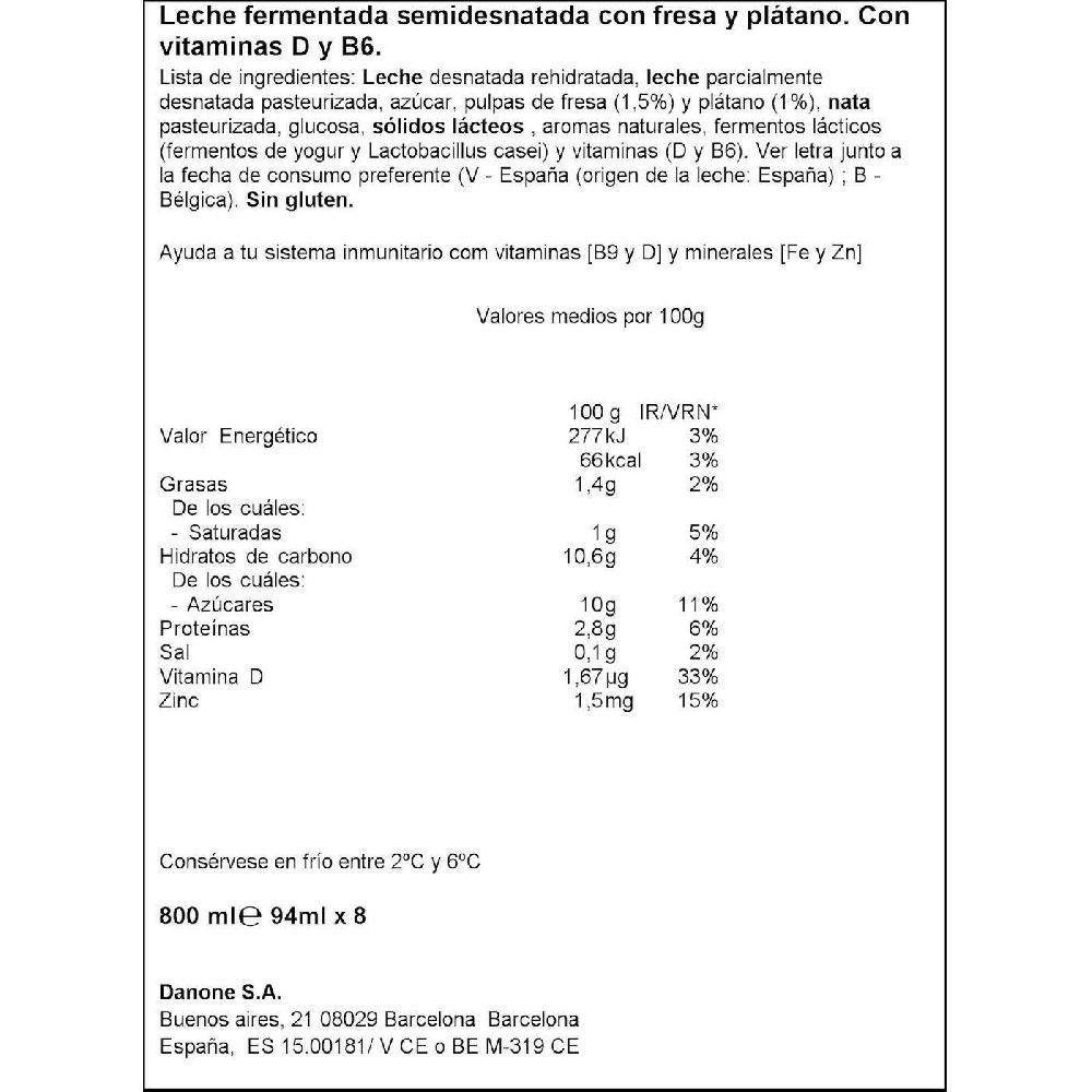 Eroski Yogur Para Beber Sabor Fresa-plátano ACTIMEL Pack 6x100 Ml