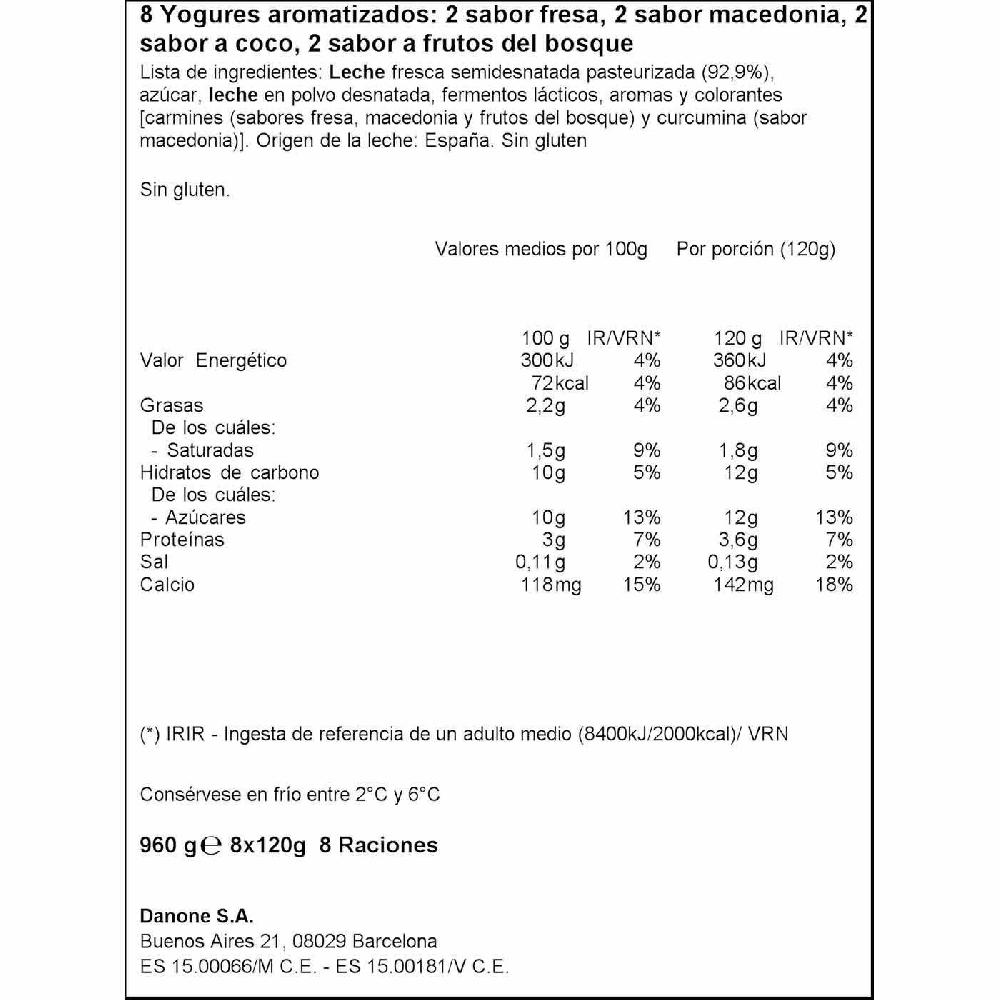 Eroski Yogur Sabor Fresa-coco-frutas Del Bosque DANONE Pack 8x120 G