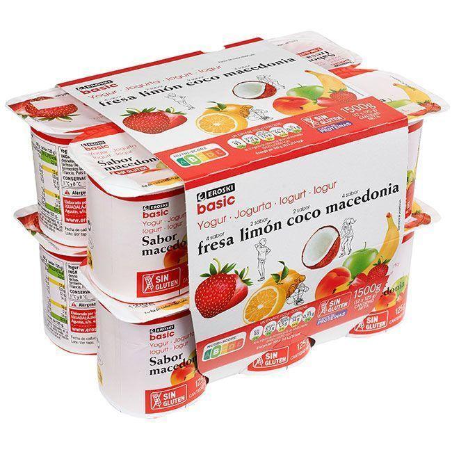 Eroski Yogur sabor fresa-limón-coc-maced.EROSKI basic pack 12x125g