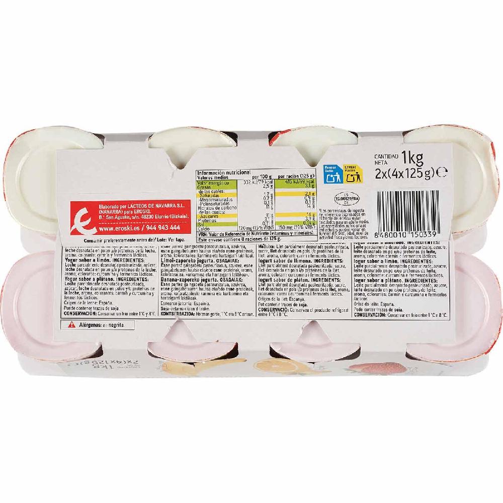Eroski Yogur Sabor Fresa-plátano-limón EROSKI BASIC Pack 8x125 G
