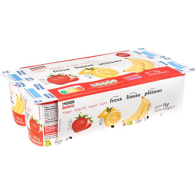Eroski Yogur sabor fresa-plátano-limón EROSKI BASIC pack 8x125 g